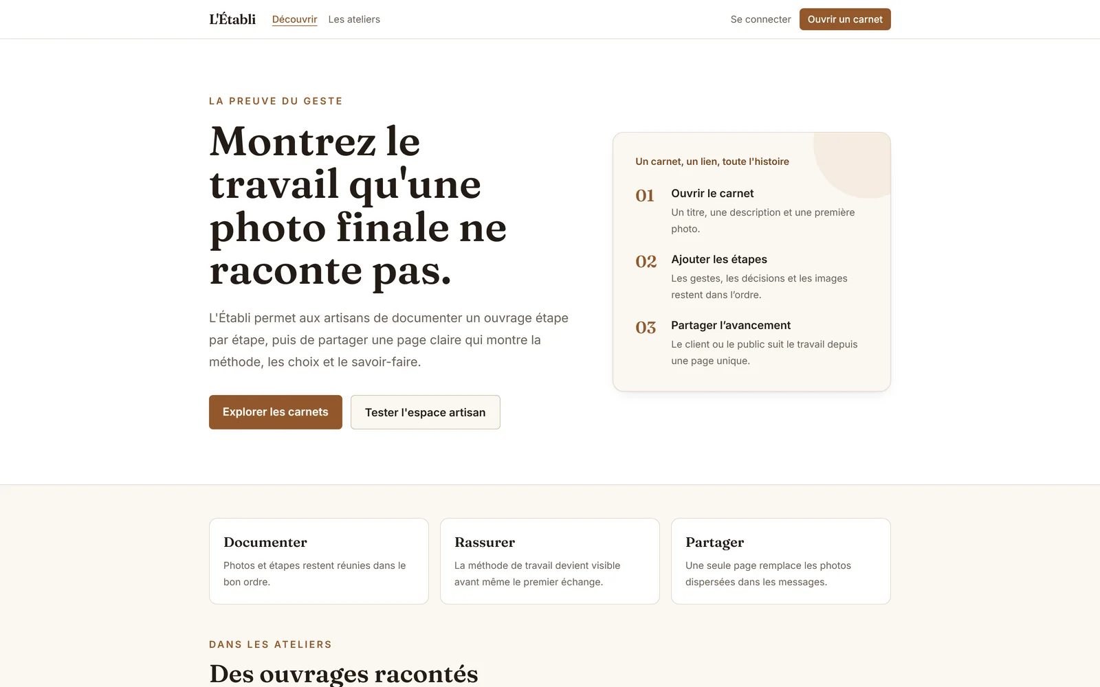 Aperçu du projet L'Établi